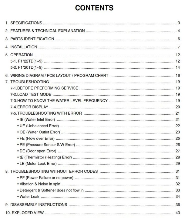 LG F1222TD Washing Machine Service Manual & Troubleshooting Guide