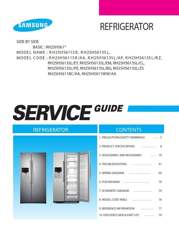 Samsung RH25H5611SR RH25H5613SL RH25H5611BC RH25H5611WW Service Manual and Repair Instructions