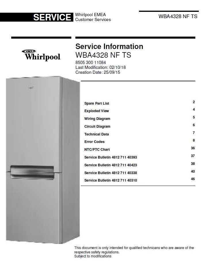 Whirlpool WBA4328 NF TS Refrigerator Service Manual & serviceandrepair