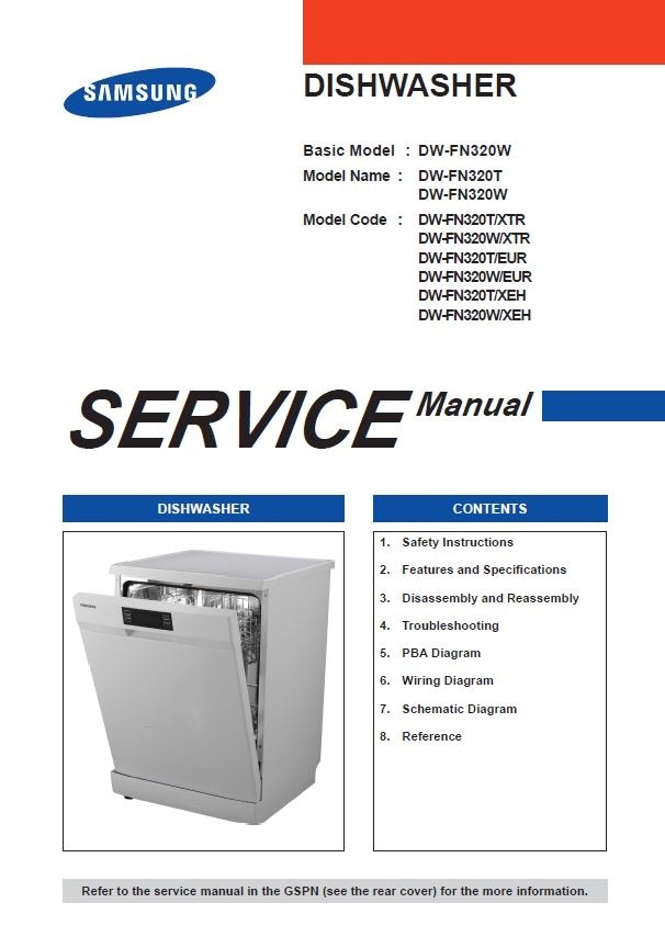 Samsung DW FN320T FN320W Dishwasher Original Service Manual