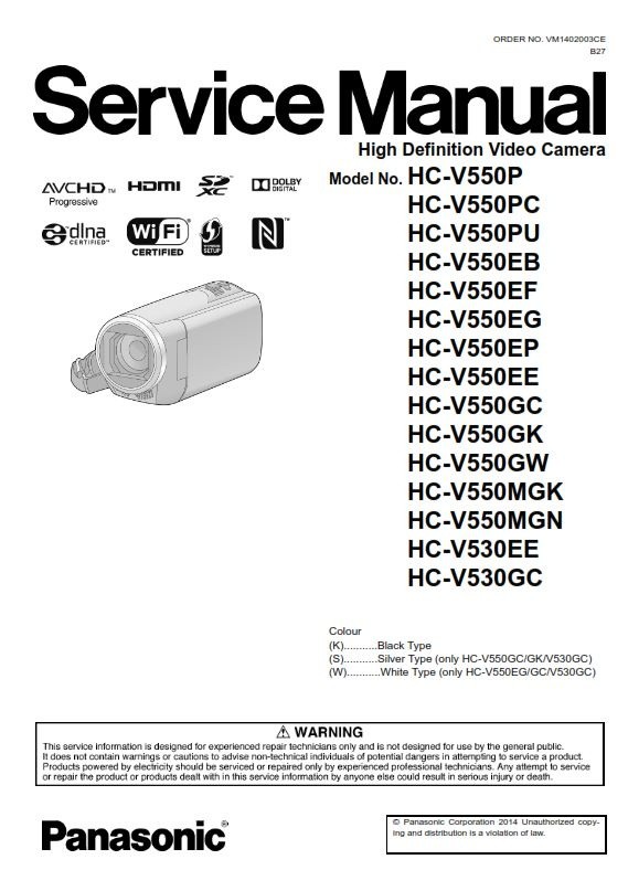 Panasonic HC V550 V550M V530 Camcorder Service Manual and Repair Instructions