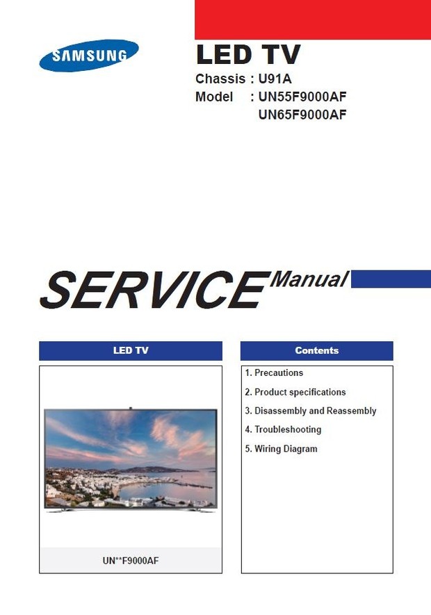 Samsung UN55F9000 UN55F9000AF UN55F9000AFXZA TV Service Manual