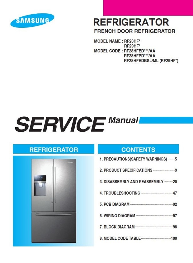 Samsung RF28HFEDBSR RF28HFEDTSR RF28HFPDBSR RF28HFEDBSL Service Manual and Repair Instructions