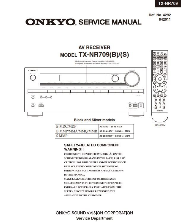 Onkyo TX NR709 AV Receiver Service Manual and Schemati - serviceandrepair