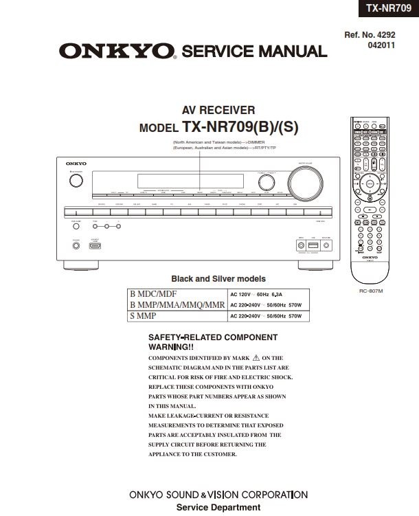 Onkyo TX NR709 AV Receiver Service Manual and Schematics
