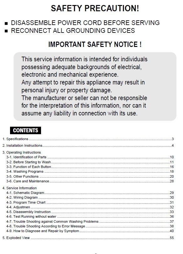 LG WT H650 Washing Machine Service Manual and Repair Instructions