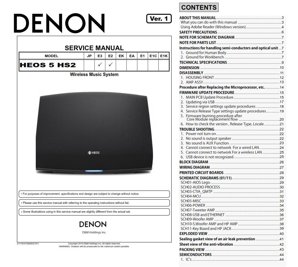 Denon HEOS 5 HS2 Wireless Speaker Service Manual and R serviceandrepair
