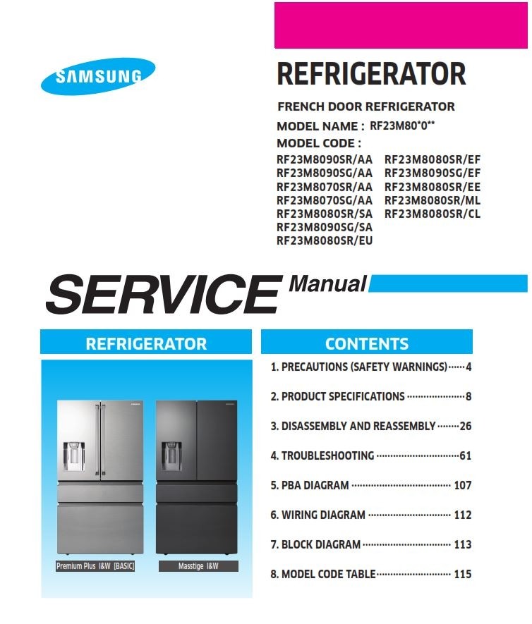 Samsung RF23M8090SR RF23M8090SG RF23M8070SR RF23M8070S - serviceandrepair