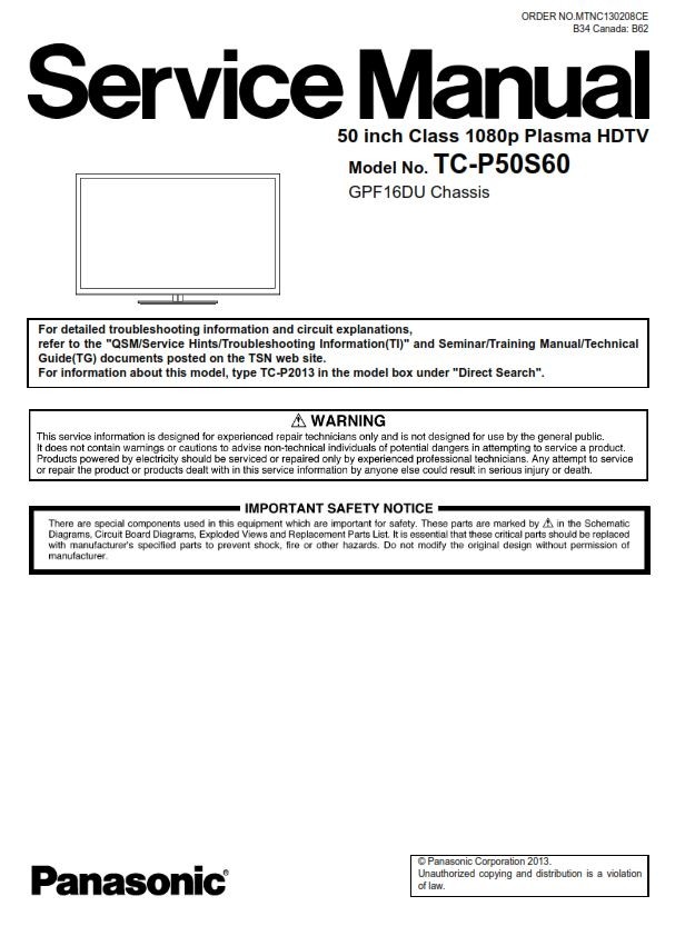 Panasonic TC P50S60 + 50PS64 Plasma TV Service Manual - serviceandrepair