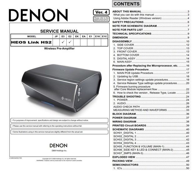 Denon HEOS Link HS2 Pre Amplifier Service Manual and Repair Guide
