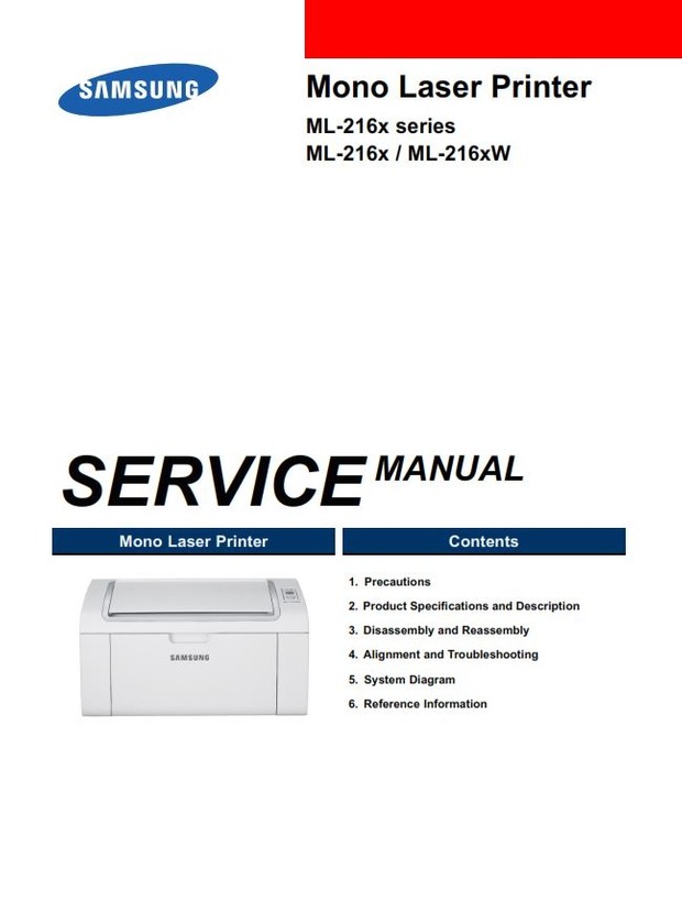 Samsung ML 2160 2165 2165W 2185 2185W Laser Printer Service Manual and Repair Instructions