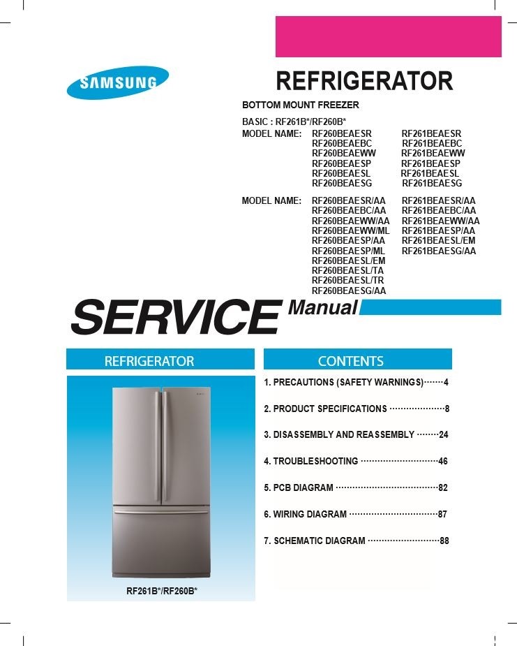 Samsung RF261BEAESG RF260BEAESG RF261BEAESL Service Ma - serviceandrepair