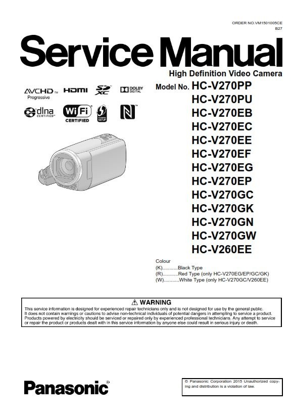 Panasonic HC V270 V260 Camcorder original Service Manual and Repair Instructions