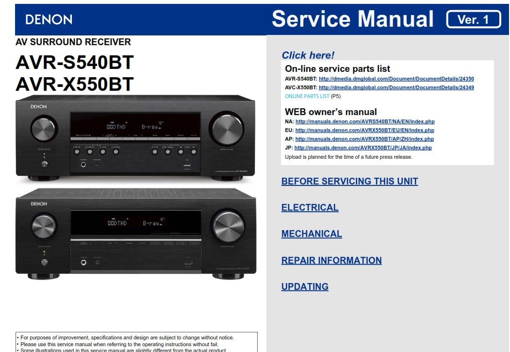 Denon AVR-S540BT X550BT AV 4K Receiver Service Manual - serviceandrepair