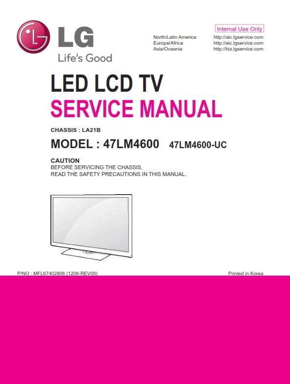 LG 47LM4600 UC 3D LED TV Service Manual and Troubleshooting Guide