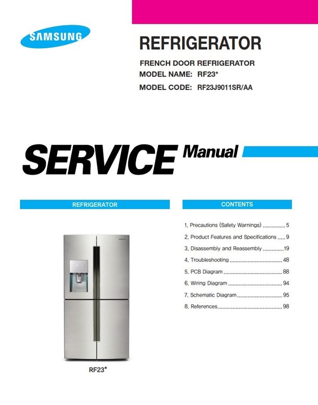 Samsung RF23J9011SR Refrigerator Service Manual & Repair Instructions