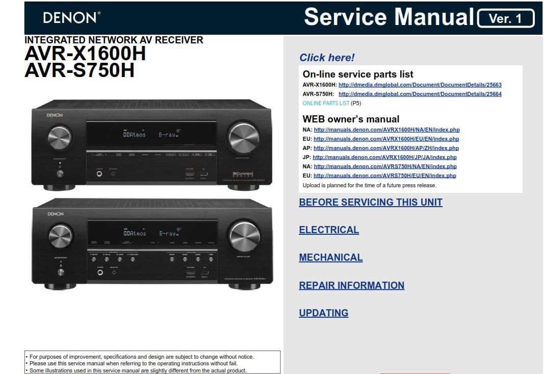 Denon AVR-X1600H S750H 4K UHD AV Receiver Service Manu - serviceandrepair