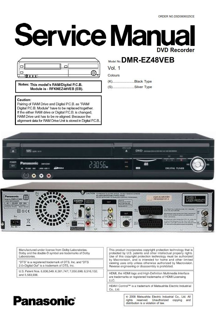 Panasonic Dmr Ez48v Ez48veb Dvd Recorder Service Manua Serviceandrepair