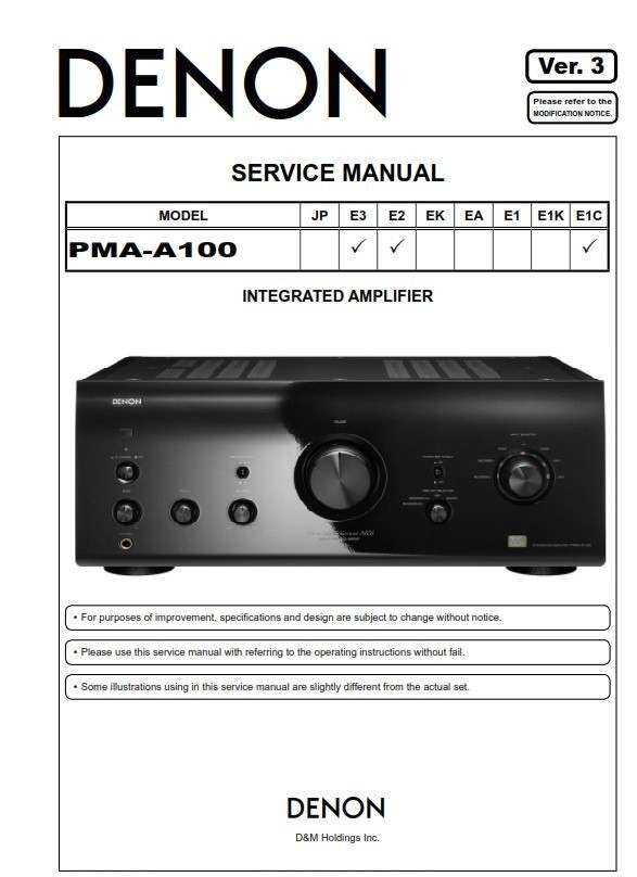Denon PMA-A100 Amplifier Original Service Manual & Repair Instructions