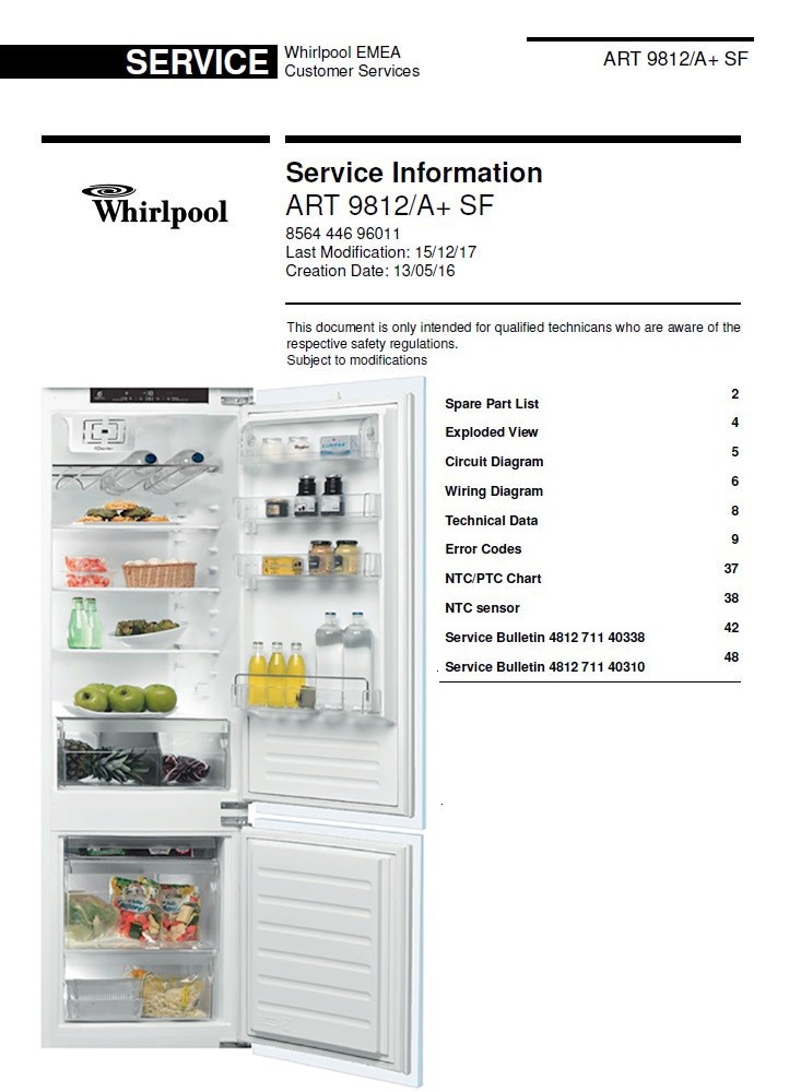 Whirlpool ART 9812 A+ SF Refrigerator Service Manual & - serviceandrepair