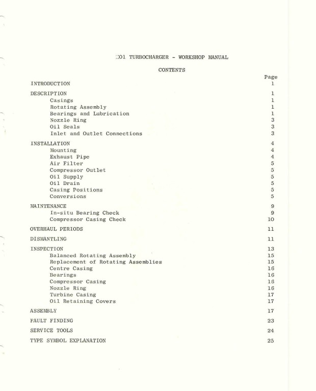 LUCAS CAV TURBOCHARGER - WORKSHOP MANUALCONTENTS