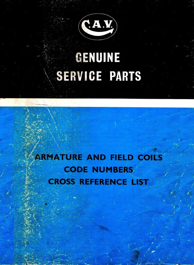 Cav Armature - Field Coils Code Numbers Cross Referrrance List