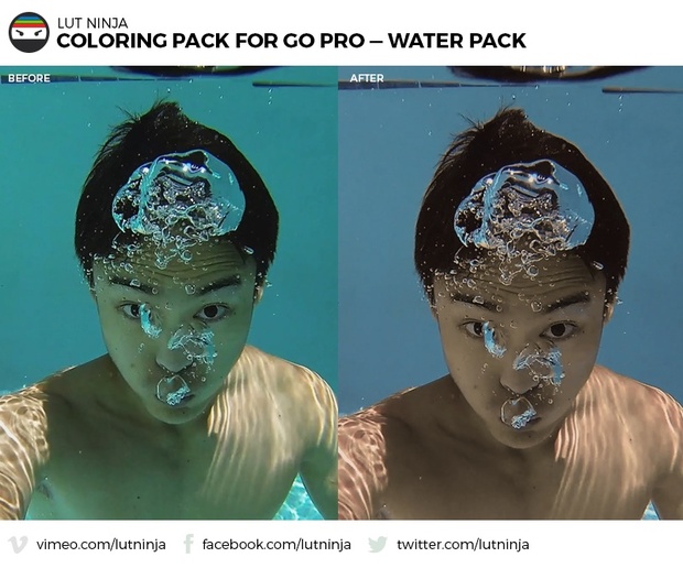 3D LUT Color correction grading files PACK for Go Pro Hero WATER videos