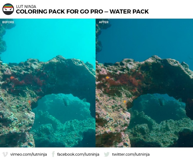 3D LUT Color correction grading files PACK for Go Pro Hero WATER videos