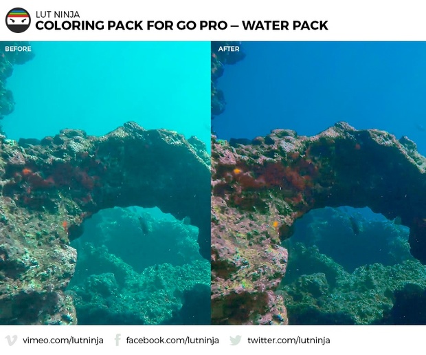 3D LUT Color correction grading files PACK for Go Pro Hero WATER videos