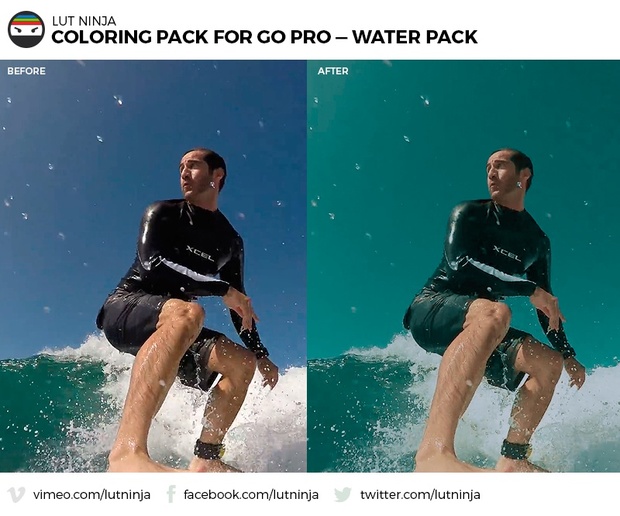 3D LUT Color correction grading files PACK for Go Pro Hero WATER videos