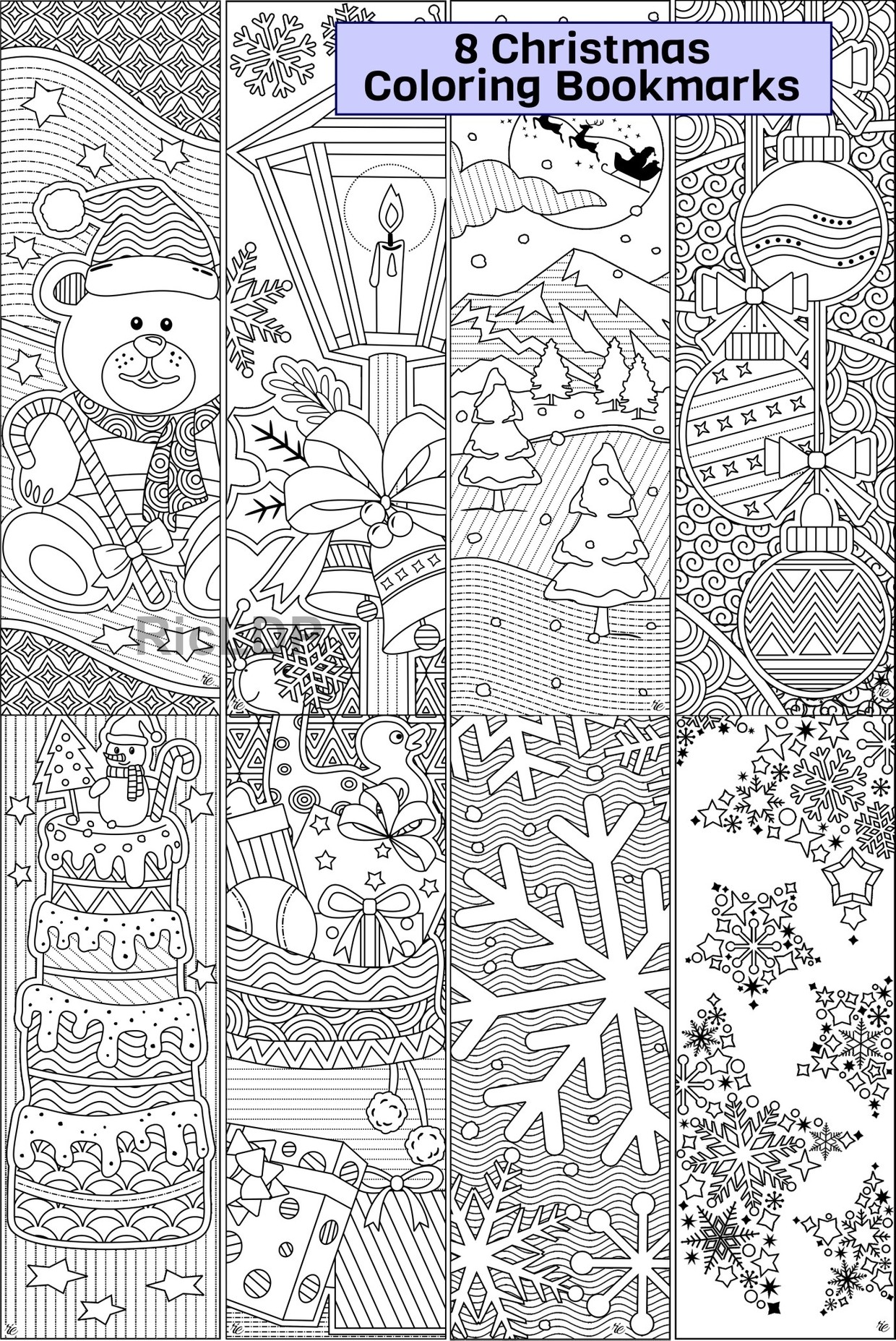 Set of 8 Christmas Coloring Bookmarks - RicLDP Artworks