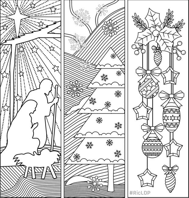 Three Christmas Coloring Bookmarks