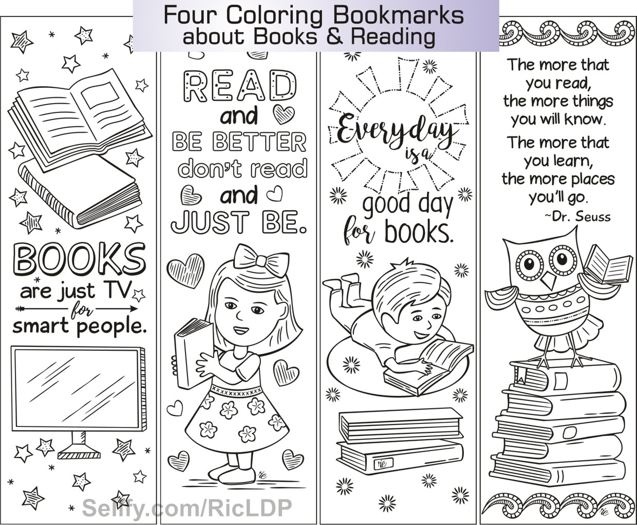 Four Coloring Markers on Books and Reading (Cute Doodl - RicLDP Artworks