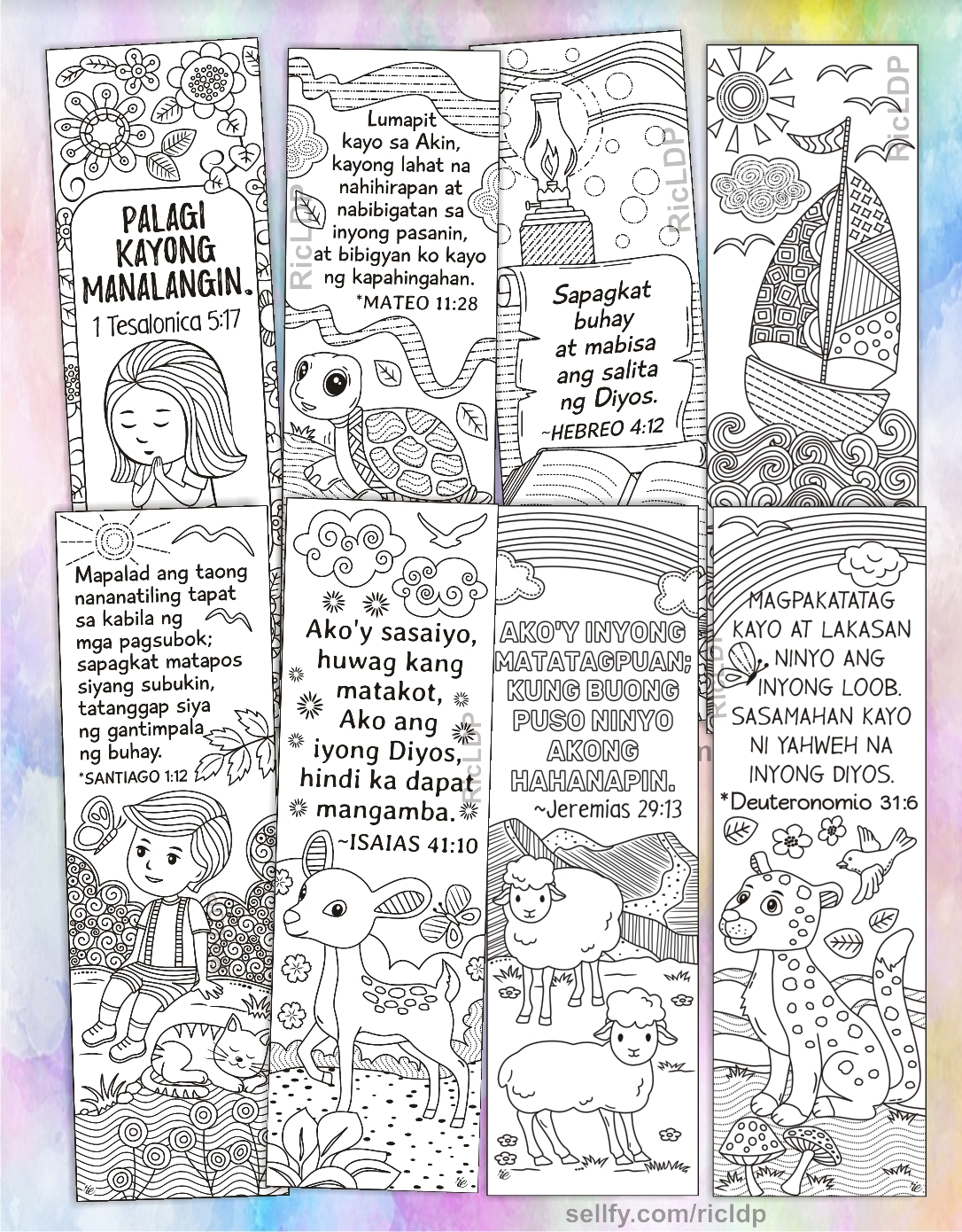 8 Tagalog Bible Coloring Bookmarks - RicLDP Artworks