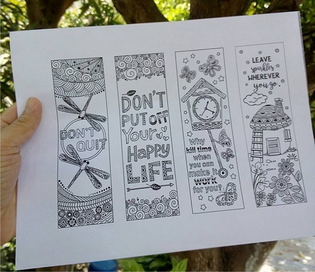 8 Coloring Bookmark Doodles with Quotes