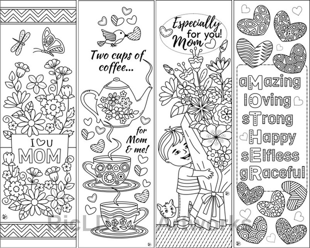 8 Coloring Bookmarks for Moms on Mother's Day