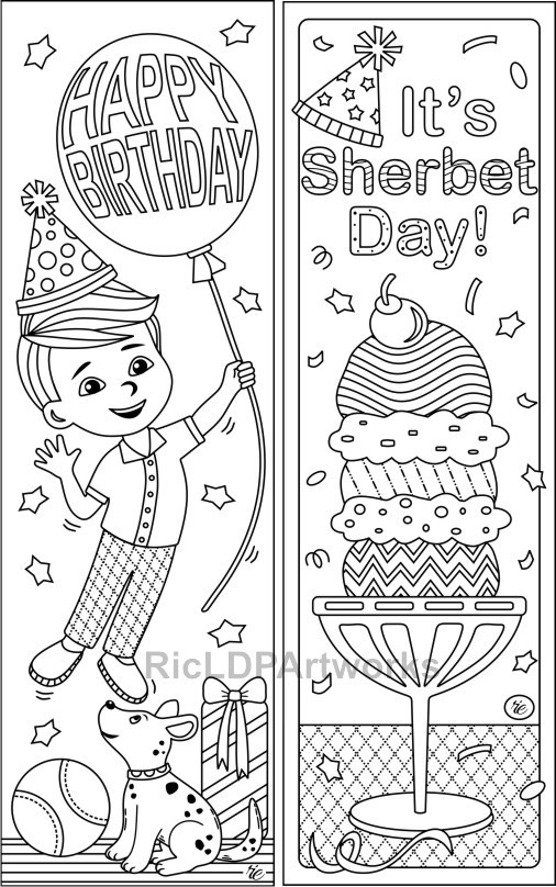 4 Birthday Coloring Bookmarks
