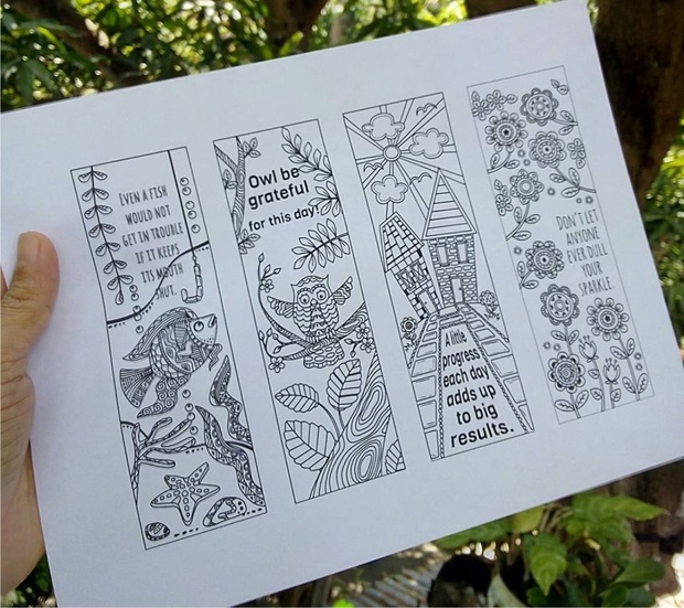 8 Coloring Bookmark Doodles with Quotes