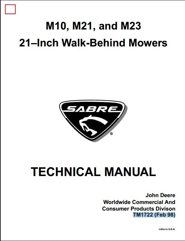 John Deere M10, M21, and M23 21–Inch Walk-Behind Mowers Service Repair Technical Manual