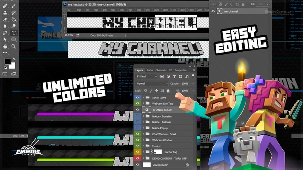 Live Stream Overlay Pack | Mineboy (Minecraft) | Twitch & Youtube