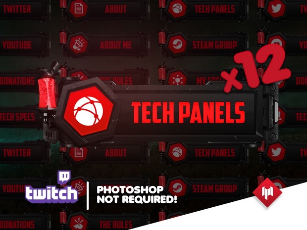 Twitch Panels | Tech Metal (x16) - RED