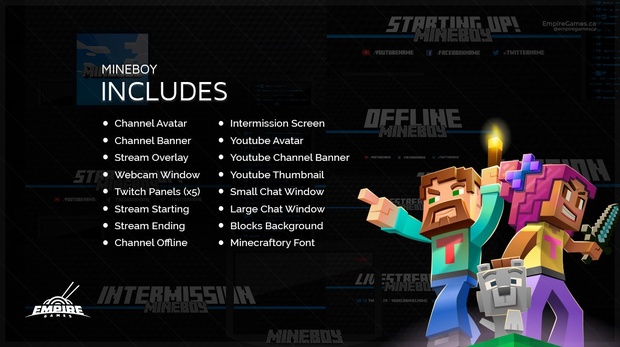Live Stream Overlay Pack | Mineboy (Minecraft) | Twitch & Youtube