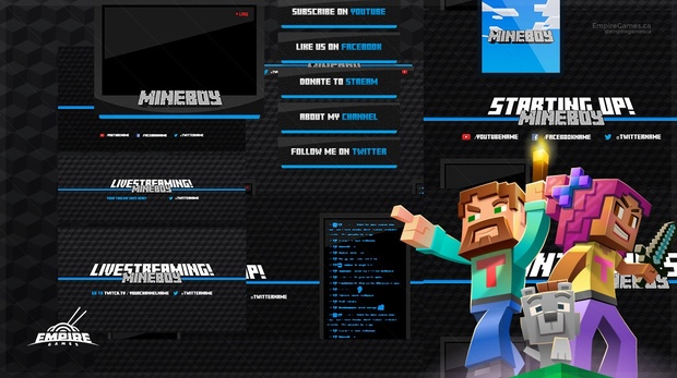 Live Stream Overlay Pack | Mineboy (Minecraft) | Twitch & Youtube