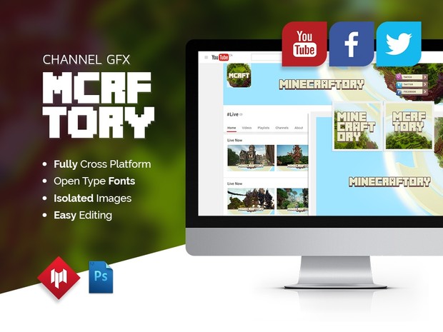 Complete Channel Graphics | Minecraftory (Youtube, Twitter, Facebook)