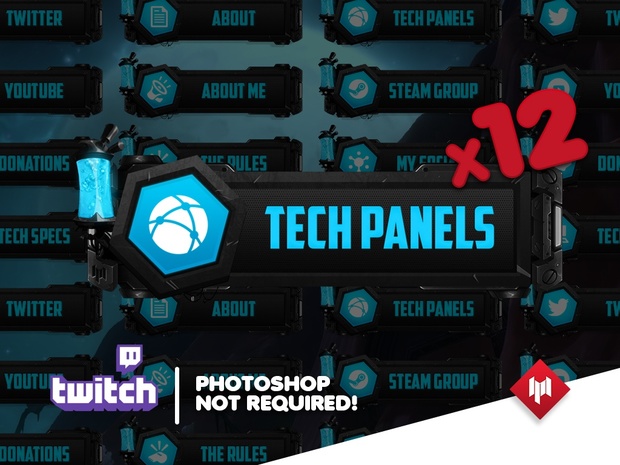 Twitch Panels | Tech Metal (x16)