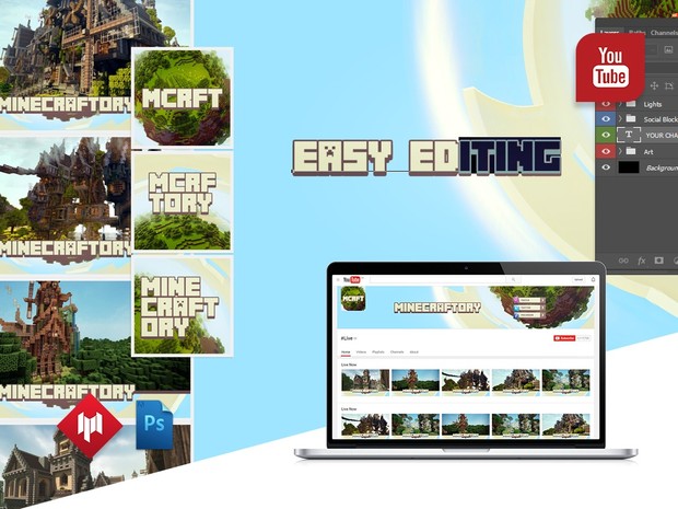 Complete Channel Graphics | Minecraftory (Youtube, Twitter, Facebook)