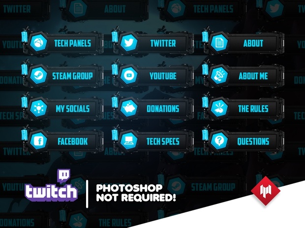 Twitch Panels | Tech Metal (x16)