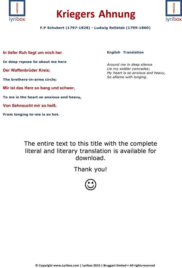 Translation - Kriegers Ahnung – F. Schubert – Schwanengesang, D.957