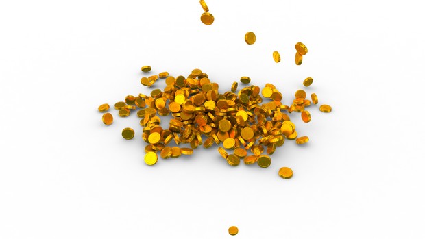 HD video backgrounds - Gold coins with dollar sign falling & breaking - 3D animation.coins