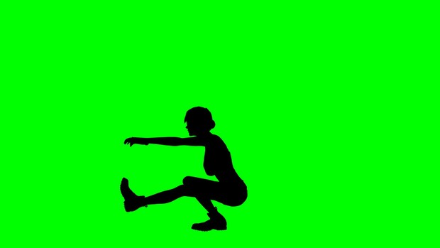 00206_athlete woman silhouette performing pistol squats on green screen